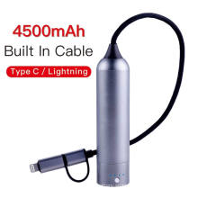 2021 Aluminum Alloy Portable 4500mAh Power Bank with 2 in 1 Built-in 2A Quick Cable Type C Android Lightning